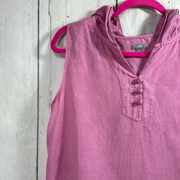 J Jill Linen Sleeveless Hooded Lagenlook Minimalist Beachy Pink  Shift Dress - Picture 3 of 15